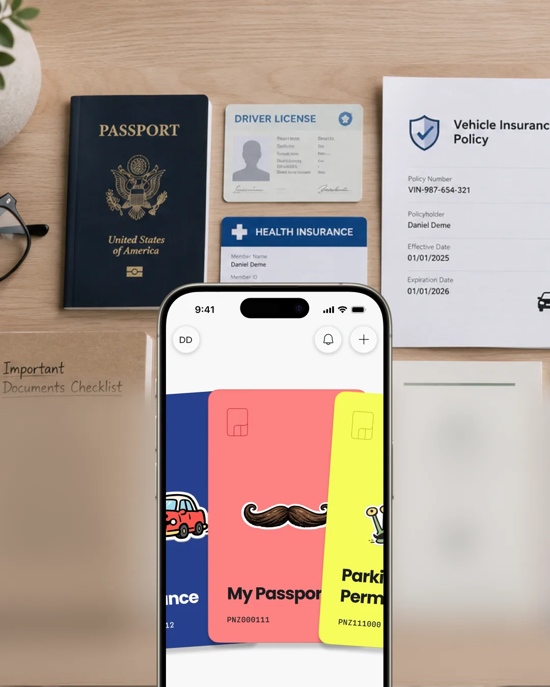 Checklist categories + a compact row of matching Panza cards