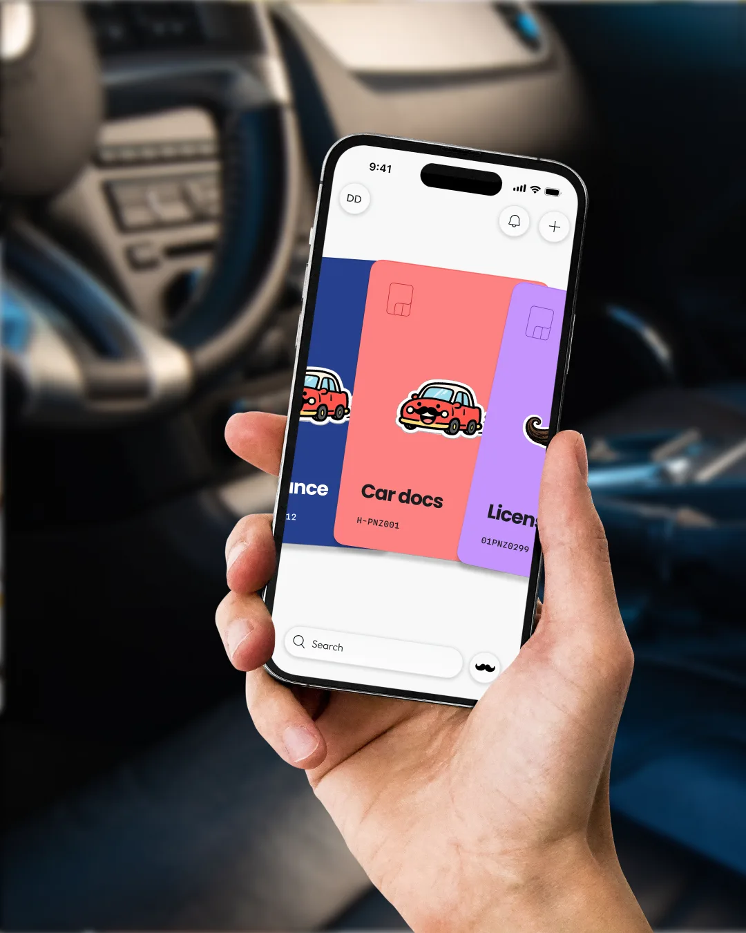 Vehicle deck: registration, insurance and service document Panza cards