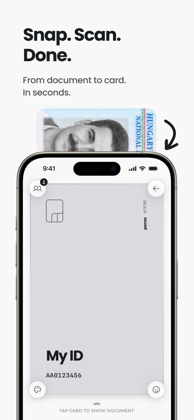 A document becoming a Panza card on an iPhone