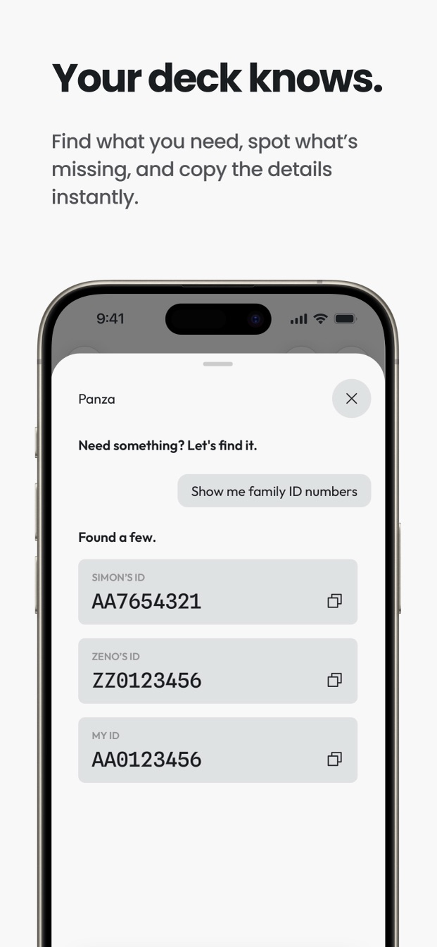 Finding matching card details with Panza assistance